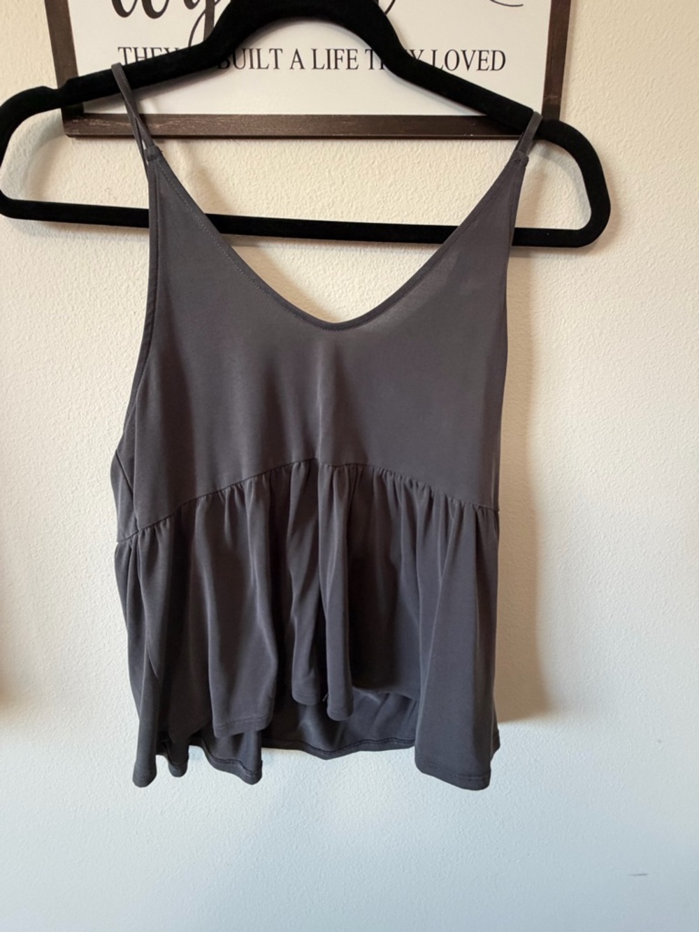 American Eagle Outfitters Charcoal Gray V-Neck Peplum Tank